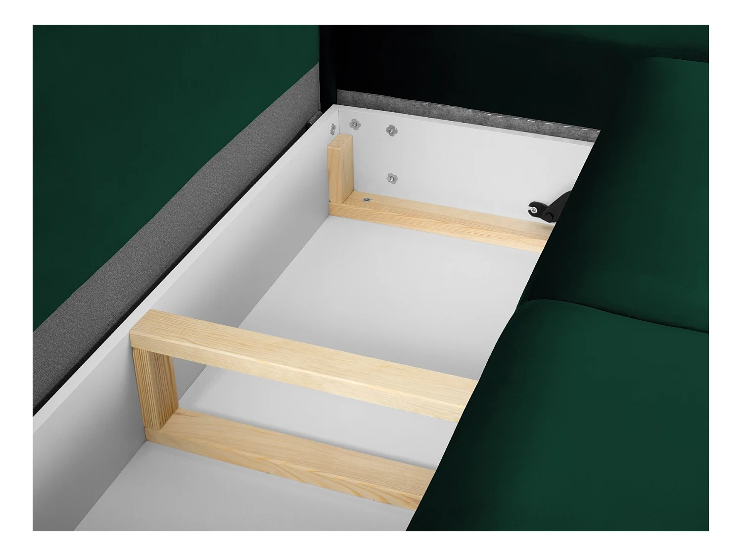 Cosmopolitan Design - Divano convertibile angolare destro con contenitore "Kyoto" 5 posti in velluto verde bottiglia - 243x194x88cm