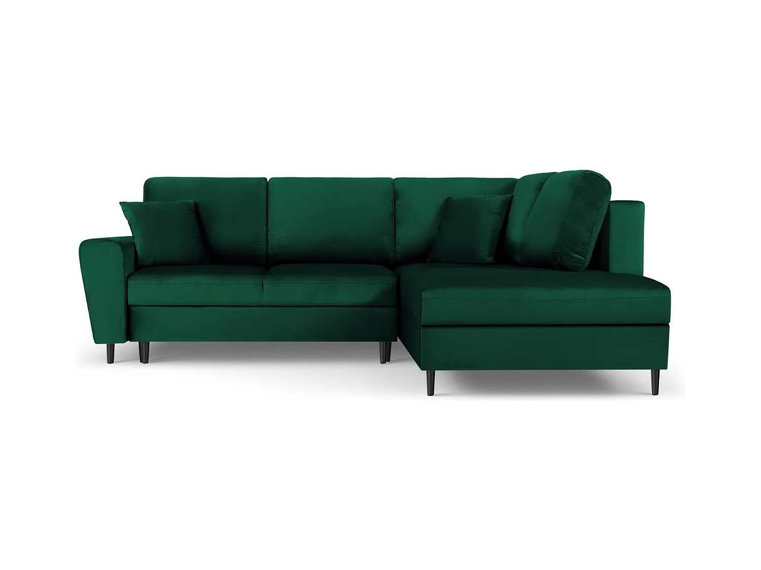 Cosmopolitan Design - Divano convertibile angolare destro con contenitore "Kyoto" 5 posti in velluto verde bottiglia - 243x194x88cm