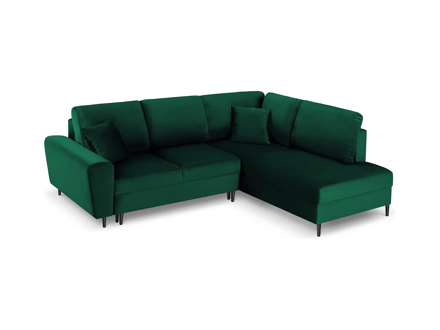 Cosmopolitan Design - Divano convertibile angolare destro con contenitore "Kyoto" 5 posti in velluto verde bottiglia - 243x194x88cm