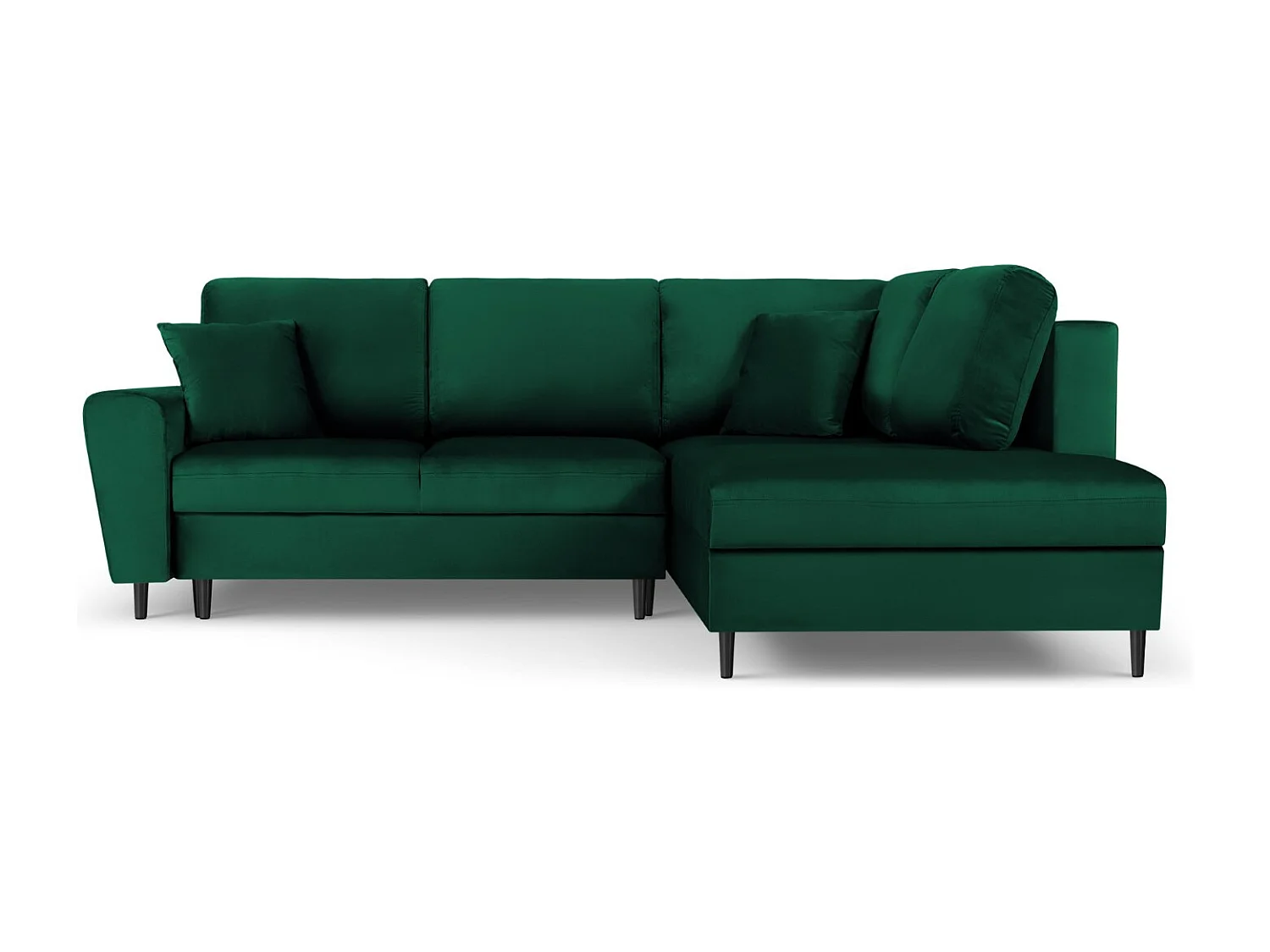 Cosmopolitan Design - Sofá cama esquinero derecho con baúl de almacenaje "Kyoto" 5 plazas de terciopelo verde botella - 243x194x88cm