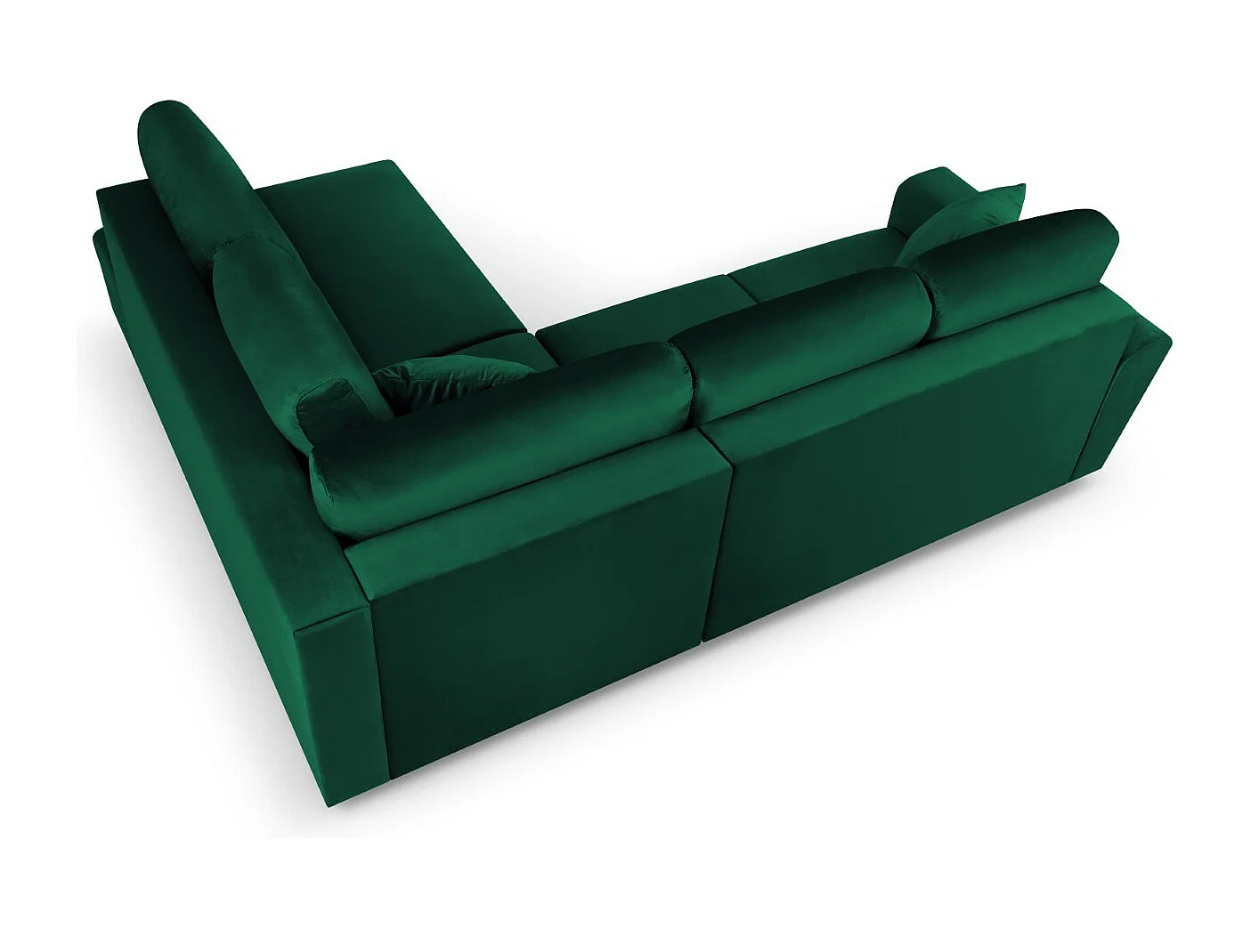Cosmopolitan Design - Sofá cama esquinero derecho con baúl de almacenaje "Kyoto" 5 plazas de terciopelo verde botella - 243x194x88cm