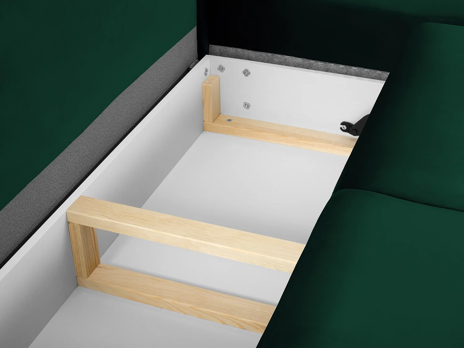 Cosmopolitan Design - Sofá cama esquinero derecho con baúl de almacenaje "Kyoto" 5 plazas de terciopelo verde botella - 243x194x88cm