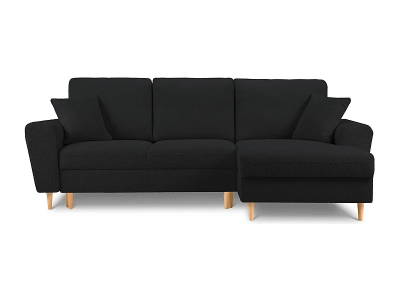 Cosmopolitan Design - Narożnik prawy rozkładany ze schowkiem, "Kyoto" 4 miejsca boucle, czarny - 241x145x88cm