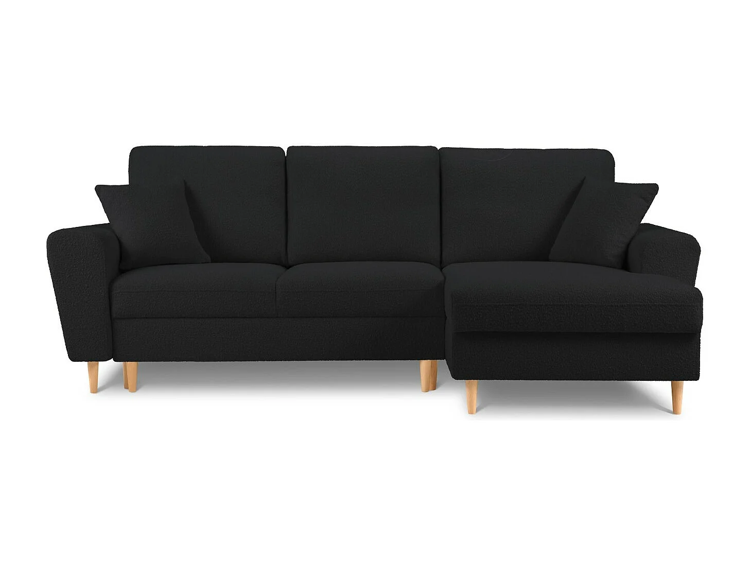 Cosmopolitan Design - Narożnik prawy rozkładany ze schowkiem, "Kyoto" 4 miejsca boucle, czarny - 241x145x88cm