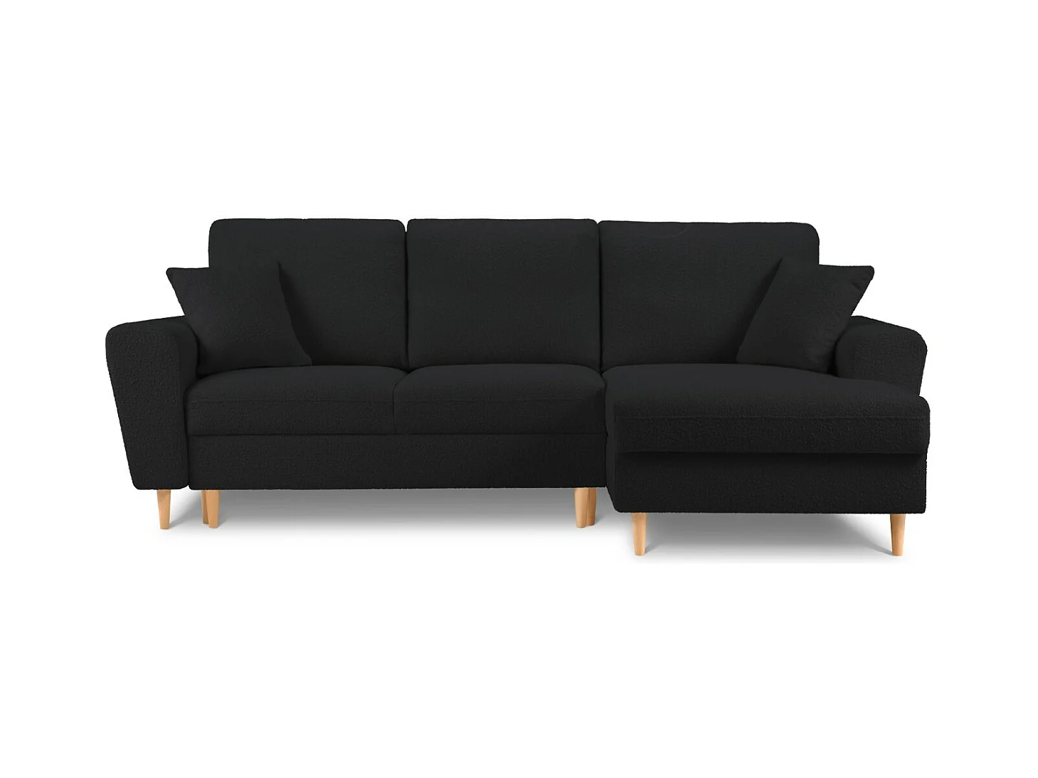 Cosmopolitan Design - Converteerbare hoekbank rechts met opbergdoos "Kyoto" 4 zitplaatsen, Boucle, Zwart - 241x145x88cm