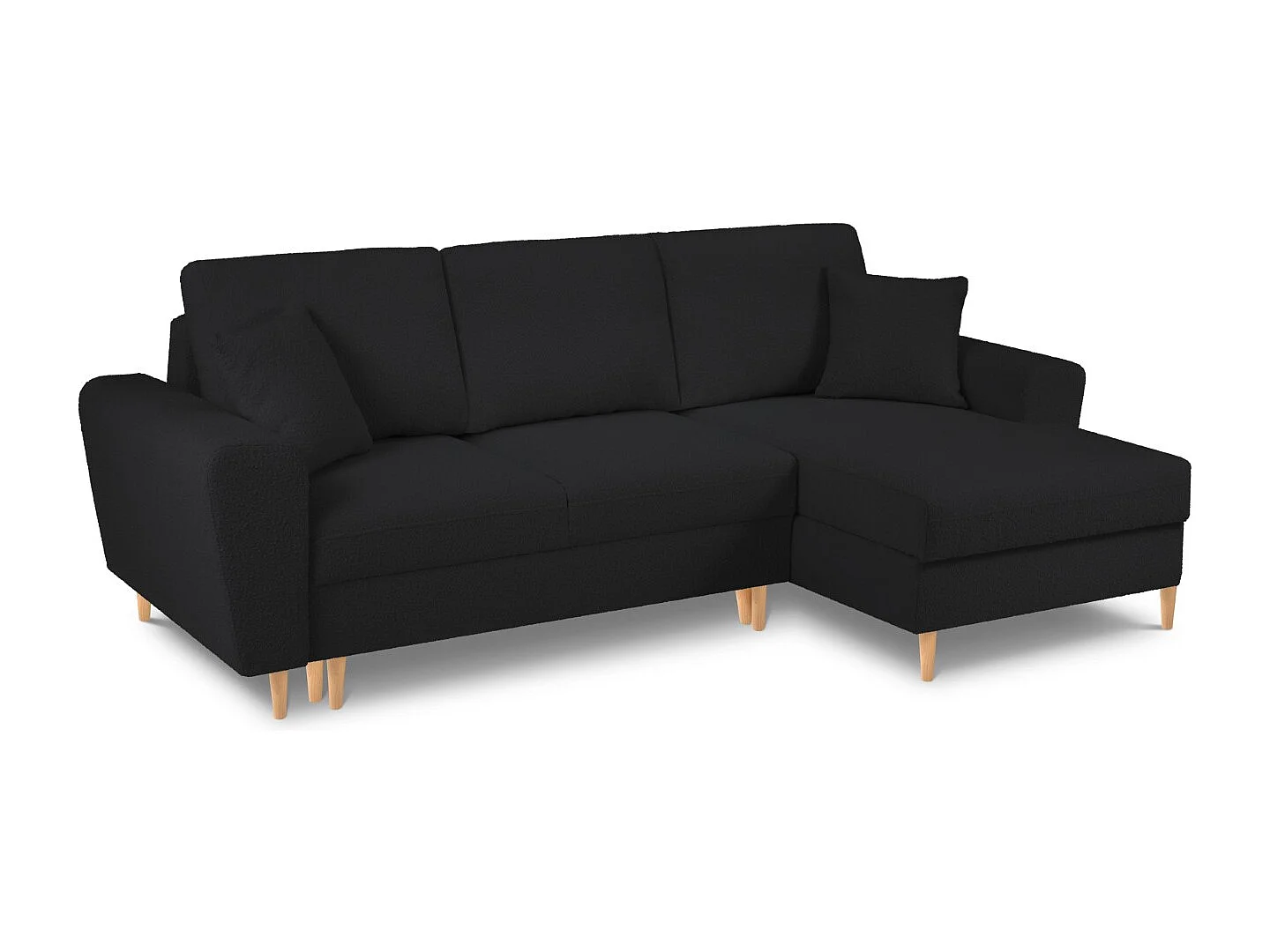 Cosmopolitan Design - Canapé d'angle droit convertible avec coffre de rangement "Kyoto" 4 places en bouclé noir - 241x145x88cm