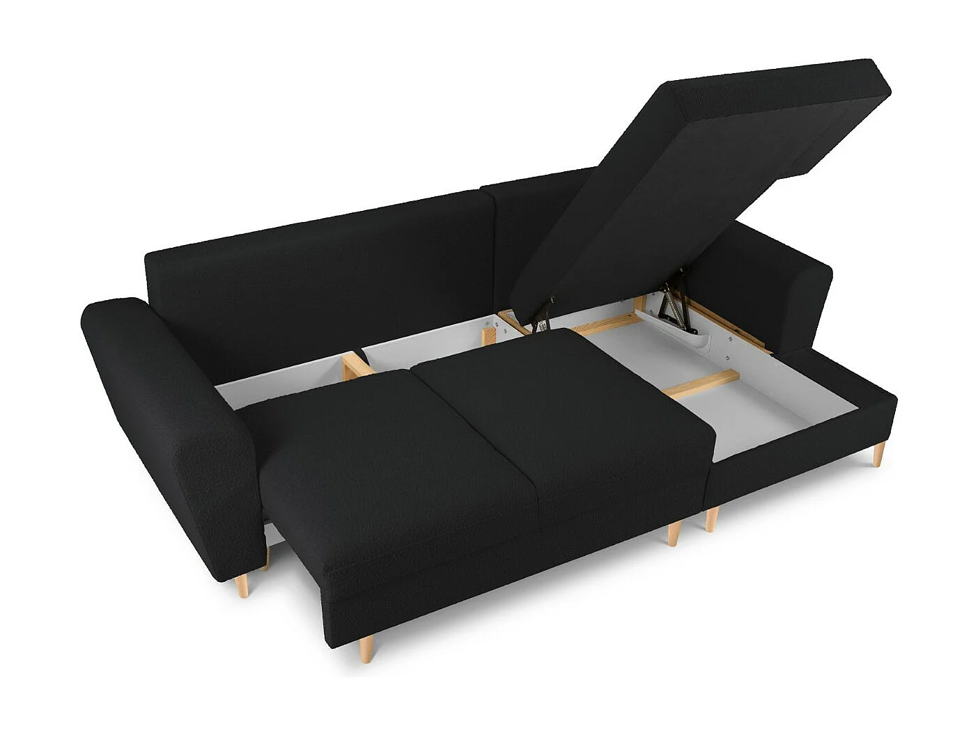 Cosmopolitan Design - Canapé d'angle droit convertible avec coffre de rangement "Kyoto" 4 places en bouclé noir - 241x145x88cm