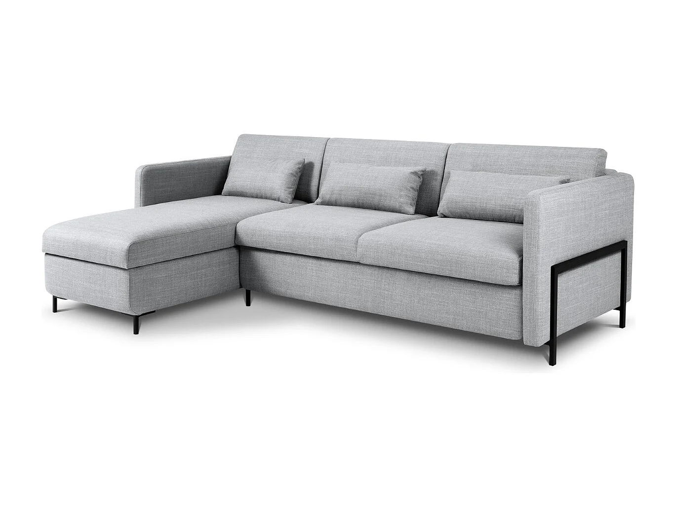 CXL by Christian Lacroix - 4-Sitzer ausklappbares Ecksofa links mit Container "Yanis" Sitzer aus strukturiertem Stoff hellgrau - 260x170x80cm