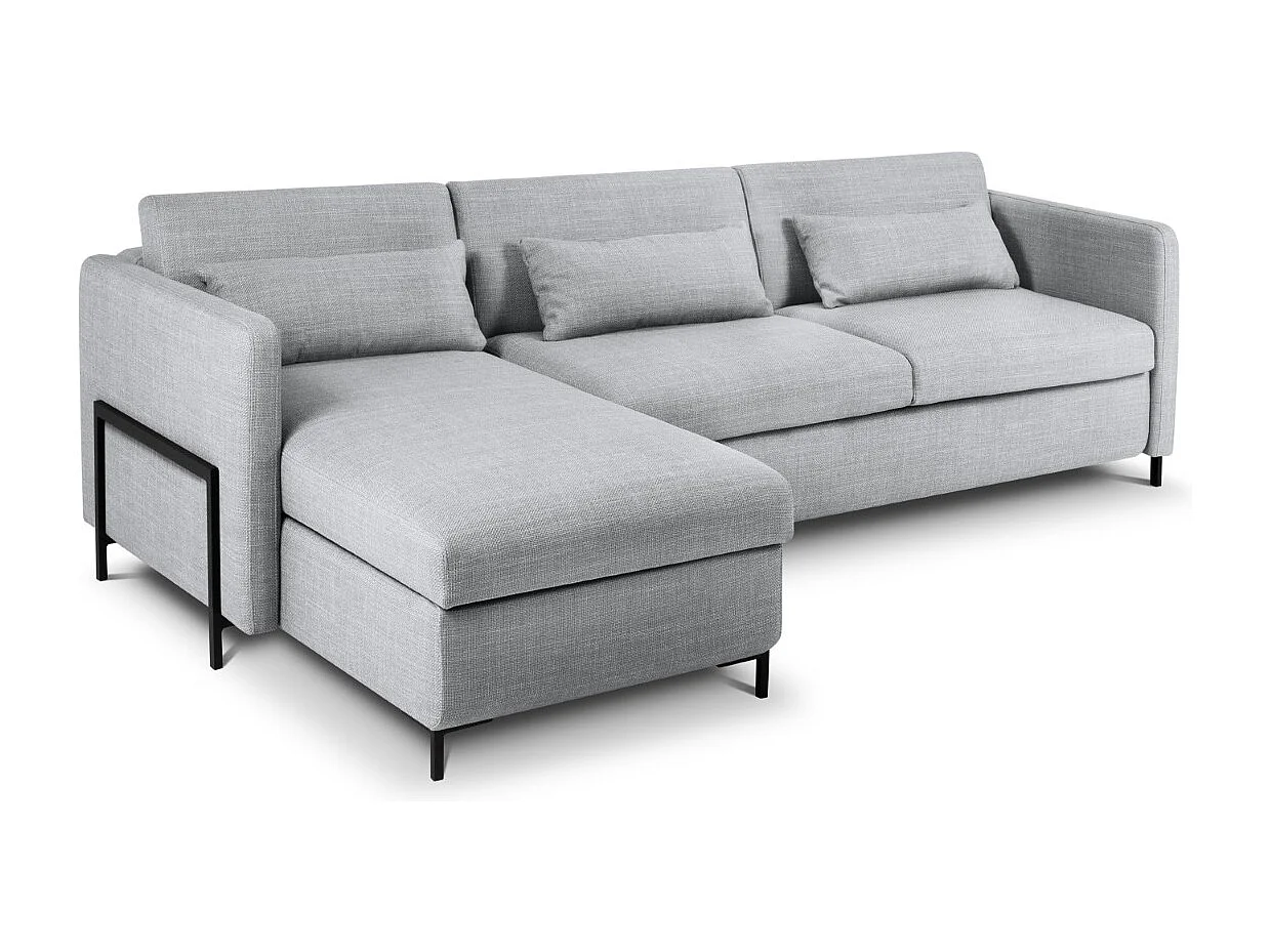 CXL by Christian Lacroix - 4-Sitzer ausklappbares Ecksofa links mit Container "Yanis" Sitzer aus strukturiertem Stoff hellgrau - 260x170x80cm