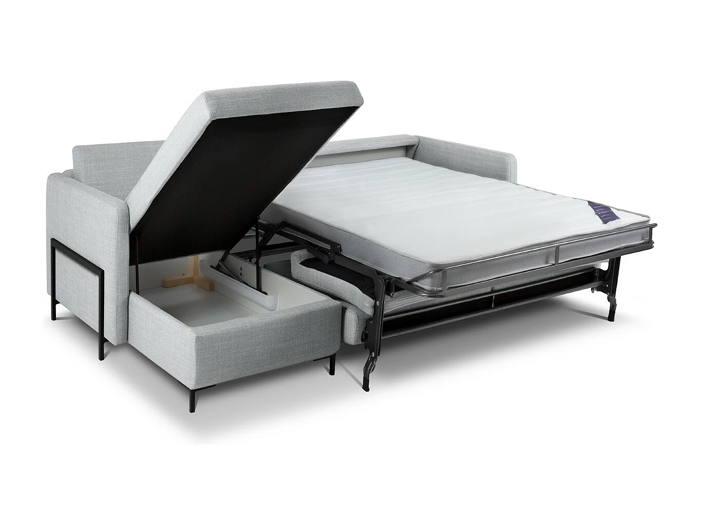 CXL by Christian Lacroix - 4-Sitzer ausklappbares Ecksofa links mit Container "Yanis" Sitzer aus strukturiertem Stoff hellgrau - 260x170x80cm