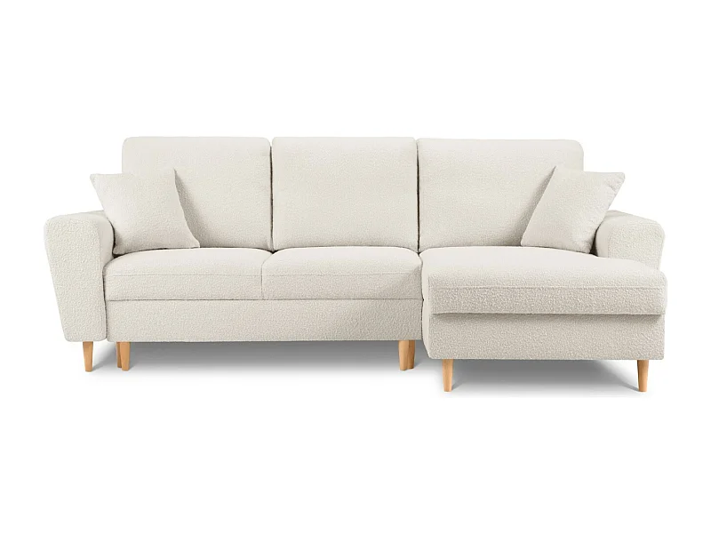 Cosmopolitan Design - 4-Sitzer ausklappbares Ecksofa rechts mit Container "Kyoto" aus Boucle beige - 241x145x88cm