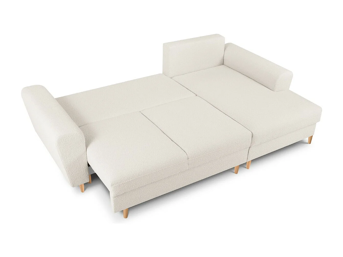 Cosmopolitan Design - Canapé d'angle droit convertible avec coffre de rangement "Kyoto" 4 places en bouclé beige - 241x145x88cm