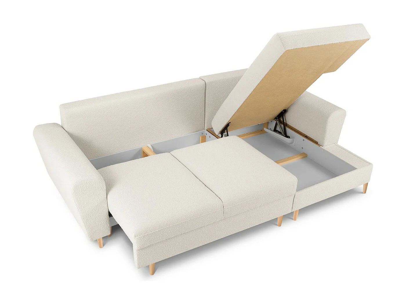 Cosmopolitan Design - Canapé d'angle droit convertible avec coffre de rangement "Kyoto" 4 places en bouclé beige - 241x145x88cm