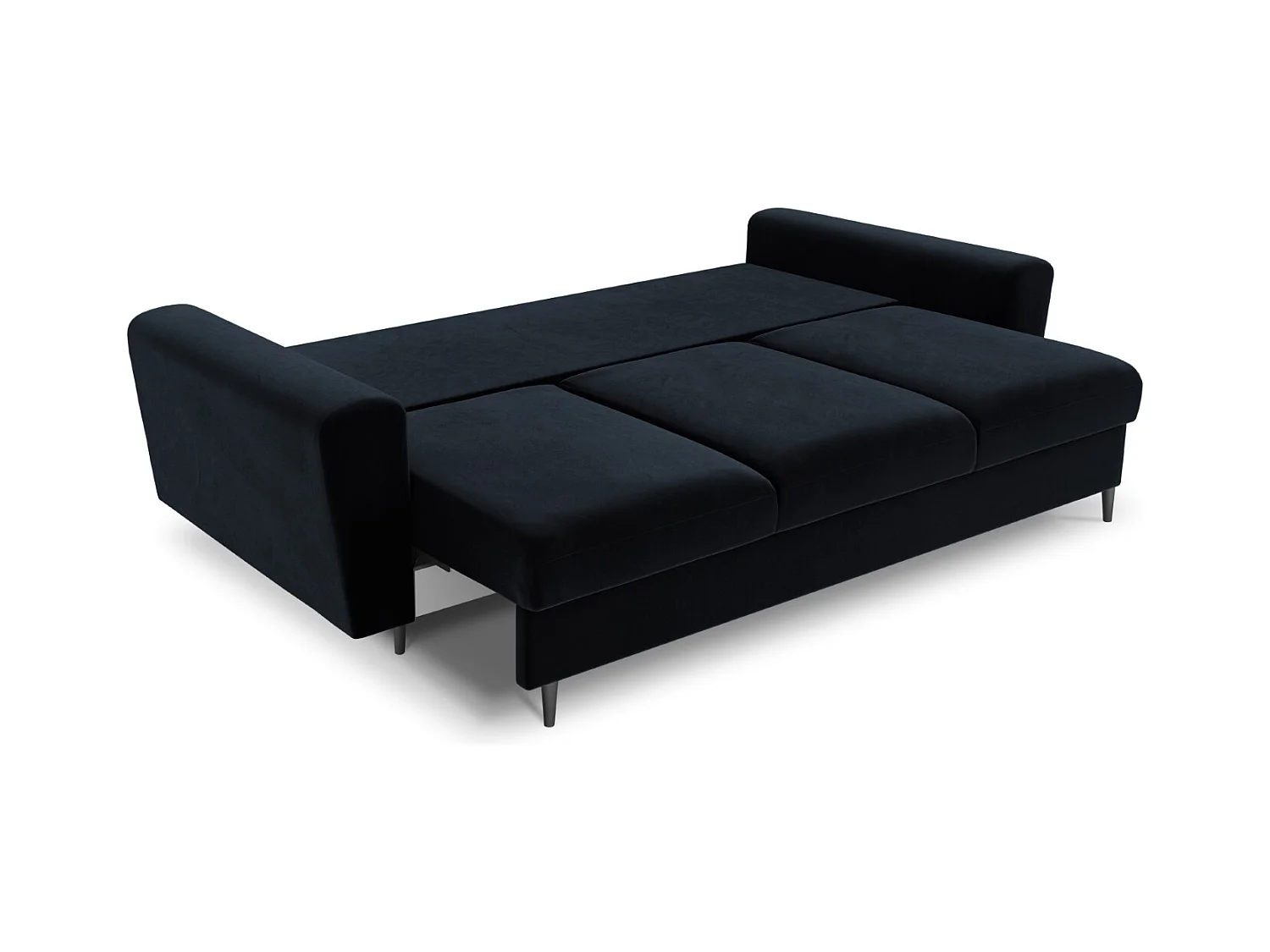 Cosmopolitan Design - 3-Sitzer ausklappbares Sofa mit Bettkasten "Kyoto" aus Samt dunkelblau - 235x100x88cm