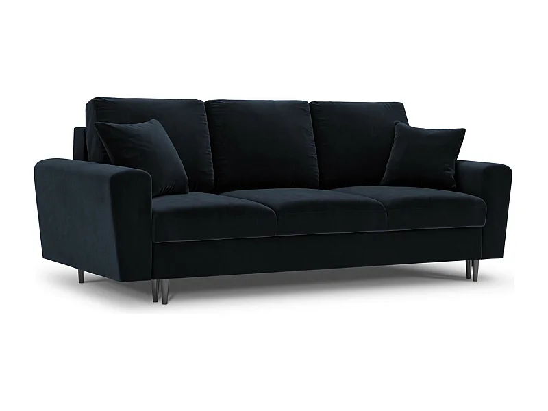 Cosmopolitan Design - Sofa z funkcją spania ze schowkiem, "Kyoto" 3 miejsca welur, niebieski ciemny - 235x100x88cm
