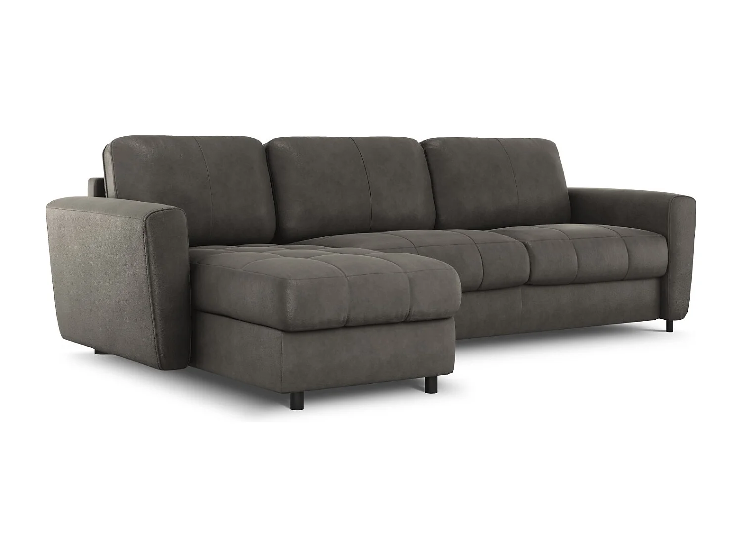 CXL by Christian Lacroix - Canapé d'angle gauche convertible "Audra" 5 places en cuir véritable gris foncé - 290x170x88cm