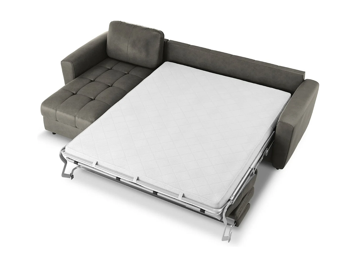 CXL by Christian Lacroix - Canapé d'angle gauche convertible "Audra" 5 places en cuir véritable gris foncé - 290x170x88cm