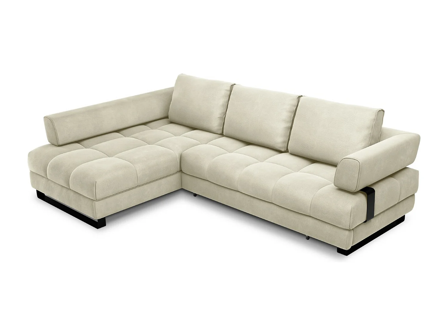 Cosmopolitan Design - Divano convertibile angolare sinistro con contenitore "Clinton" 5 posti in velluto beige chiaro - 272x173x89cm