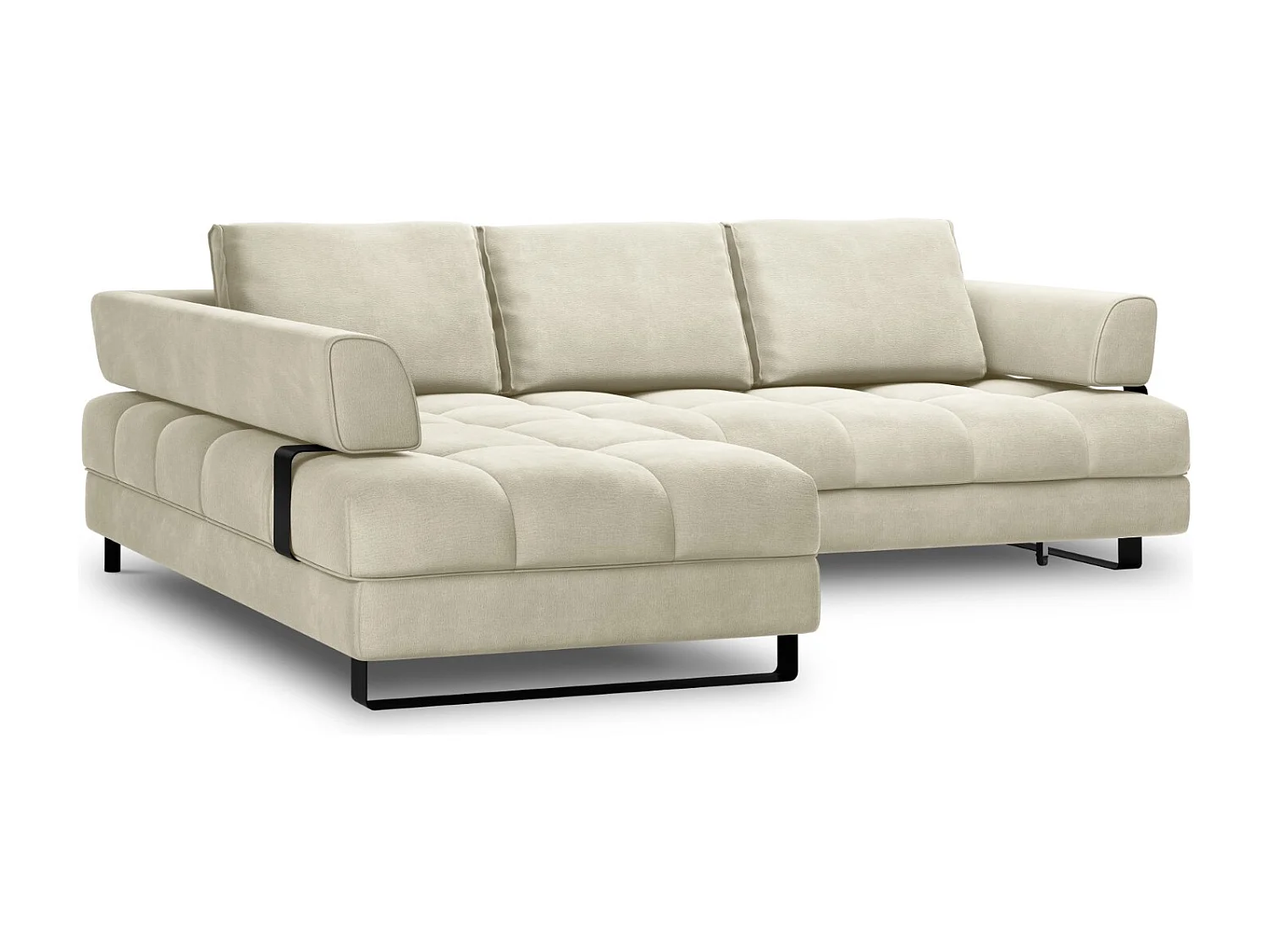 Cosmopolitan Design - Divano convertibile angolare sinistro con contenitore "Clinton" 5 posti in velluto beige chiaro - 272x173x89cm