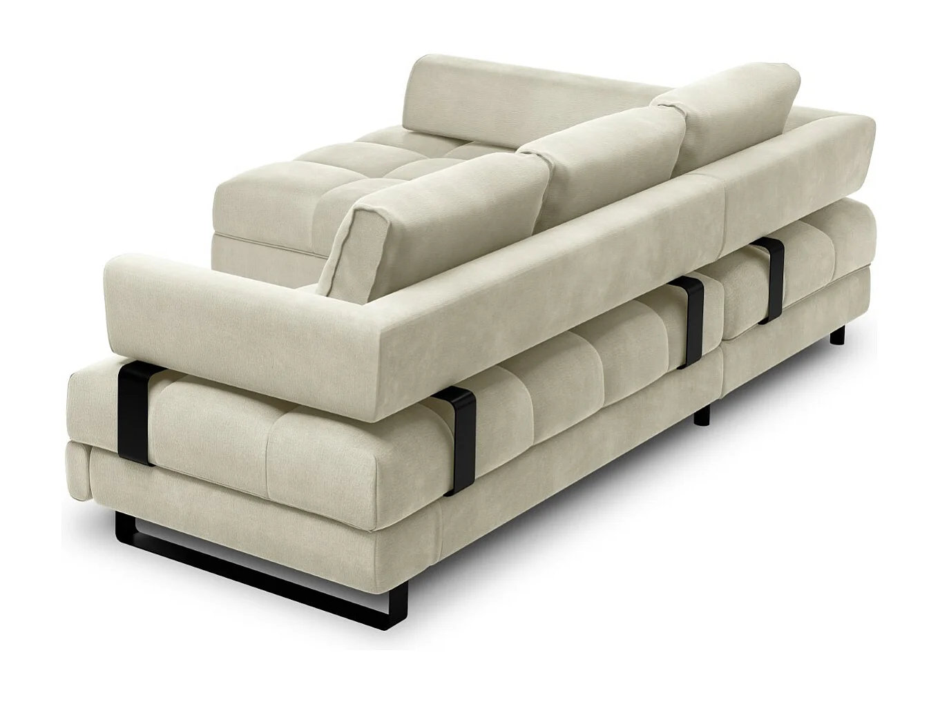 Cosmopolitan Design - Divano convertibile angolare sinistro con contenitore "Clinton" 5 posti in velluto beige chiaro - 272x173x89cm