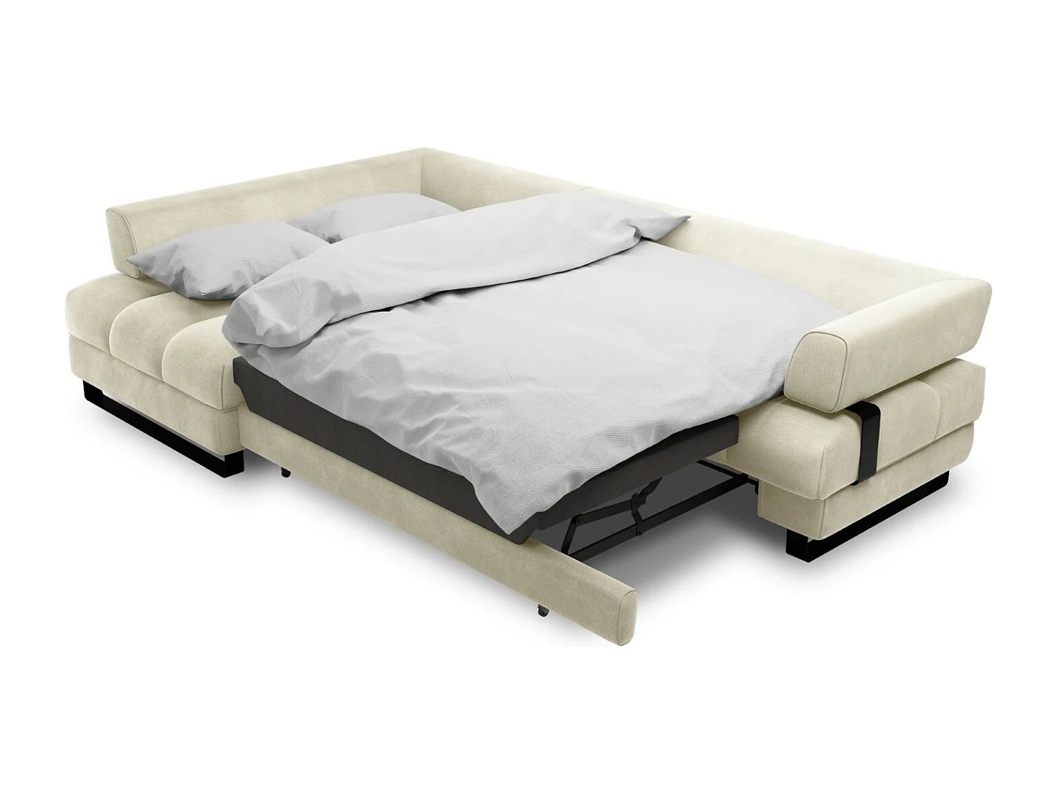 Cosmopolitan Design - Divano convertibile angolare sinistro con contenitore "Clinton" 5 posti in velluto beige chiaro - 272x173x89cm