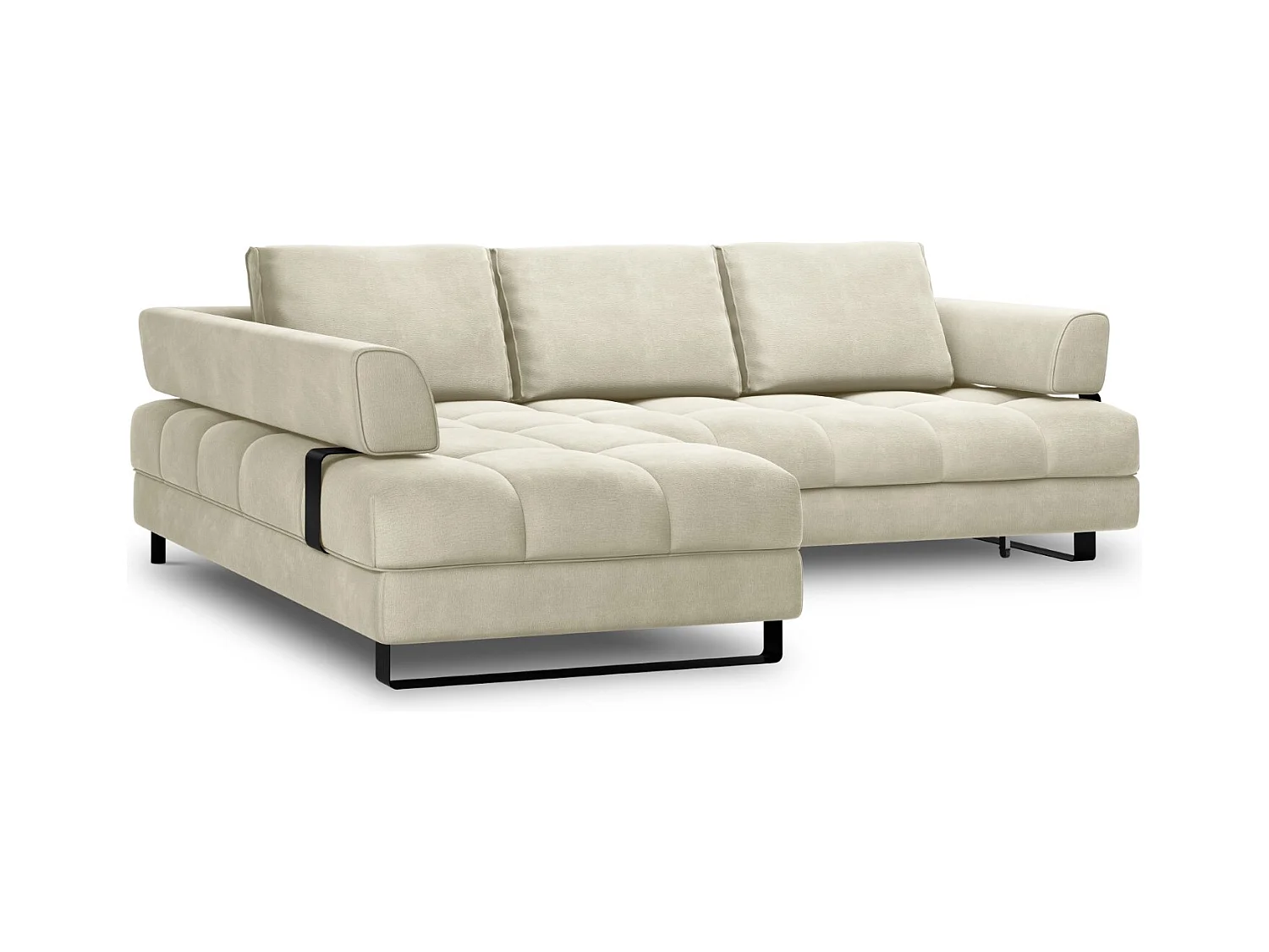 Cosmopolitan Design - Canapé d'angle gauche convertible avec coffre de rangement "Clinton" 5 places en velours beige clair - 272x173x89cm