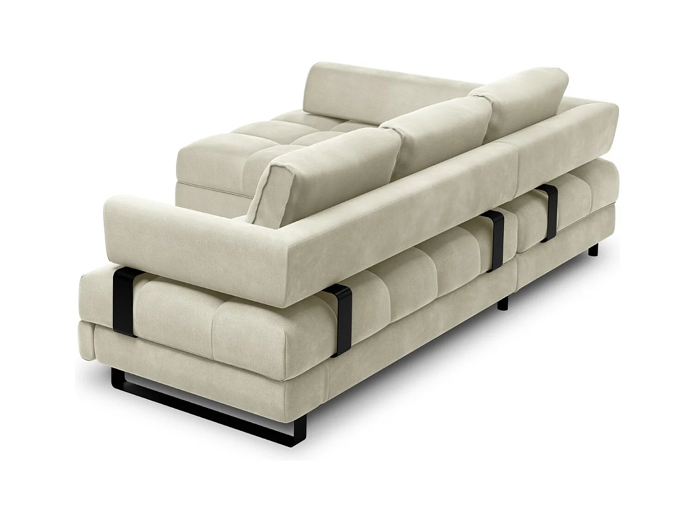 Cosmopolitan Design - Canapé d'angle gauche convertible avec coffre de rangement "Clinton" 5 places en velours beige clair - 272x173x89cm