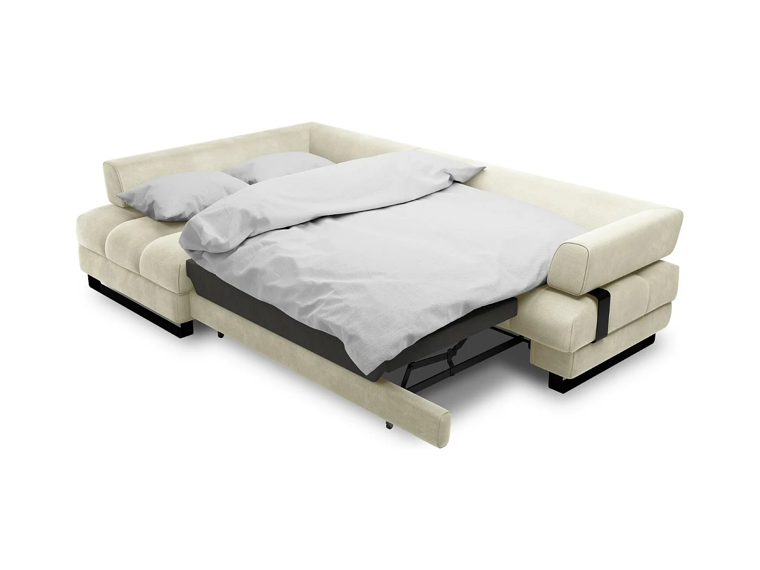 Cosmopolitan Design - Canapé d'angle gauche convertible avec coffre de rangement "Clinton" 5 places en velours beige clair - 272x173x89cm