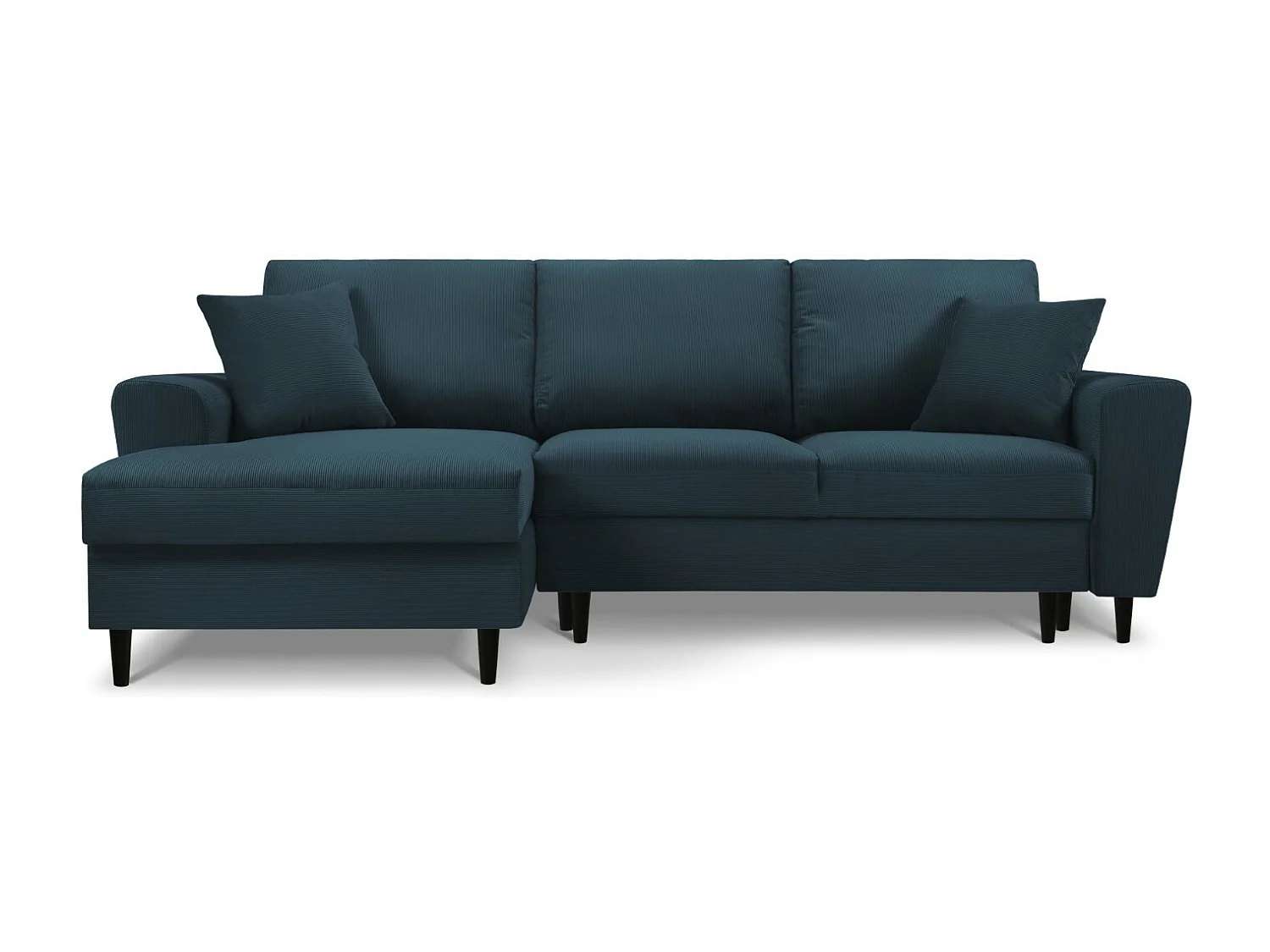 Cosmopolitan Design - Narożnik lewy rozkładany ze schowkiem, "Kyoto" 4 miejsca sztruks, niebieski ciemny - 241x145x88cm