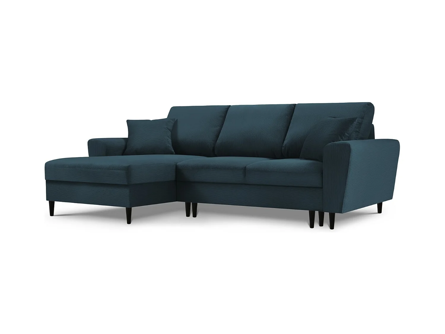 Cosmopolitan Design - Canapé d'angle gauche convertible avec coffre de rangement "Kyoto" 4 places en velours côtelé bleu foncé - 241x145x88cm