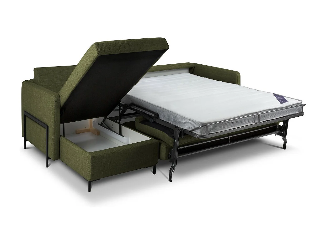 CXL by Christian Lacroix - Canapé d'angle gauche convertible avec coffre de rangement "Yanis" 4 places en tissu structurel vert - 260x170x80cm