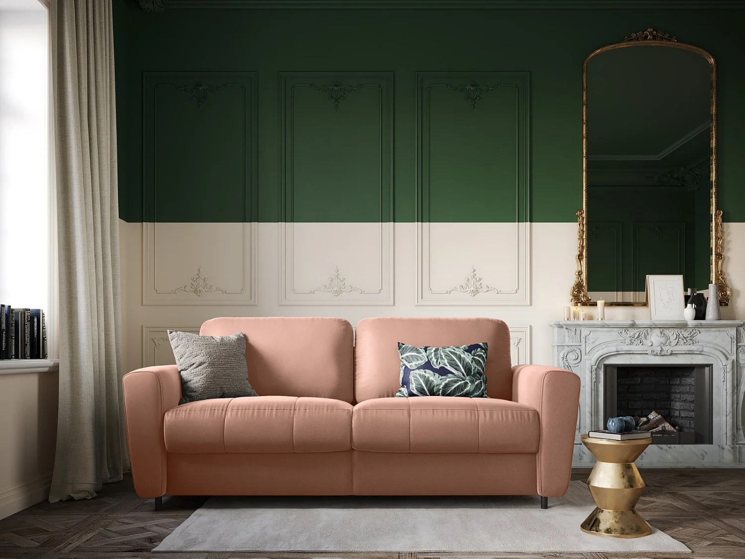 CXL by Christian Lacroix - Canapé convertible "Audra" 3 places en velours rose - 192x101x88cm