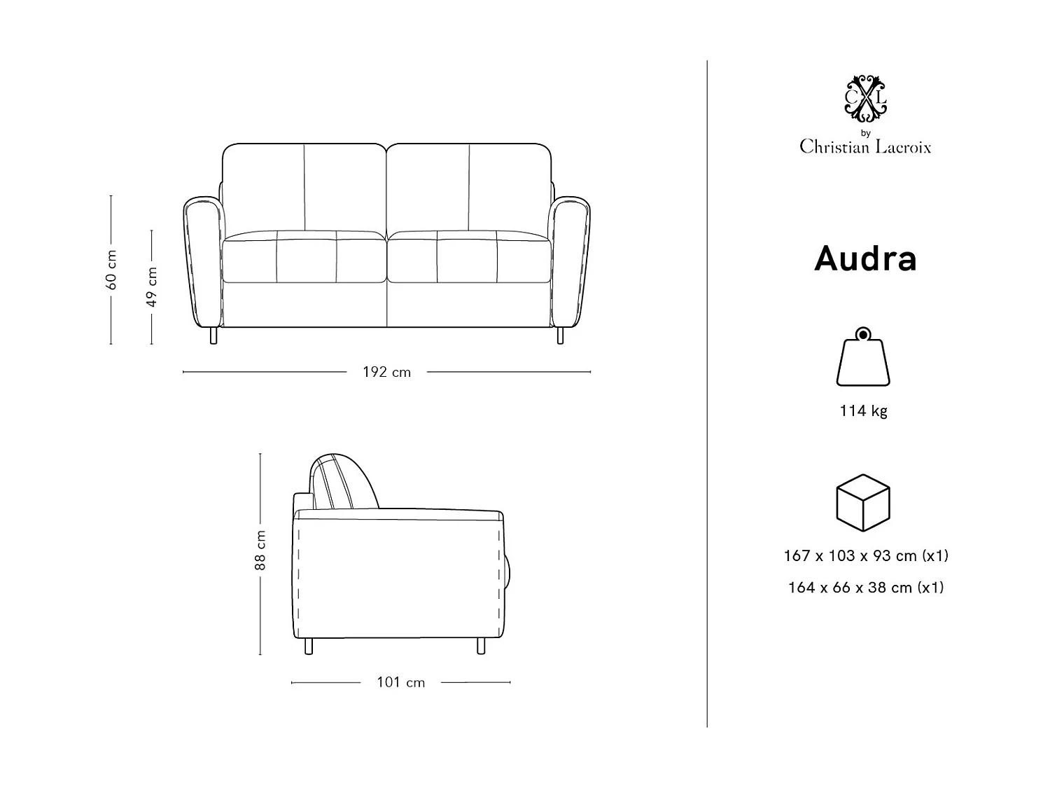 CXL by Christian Lacroix - Canapé convertible "Audra" 3 places en velours rose - 192x101x88cm