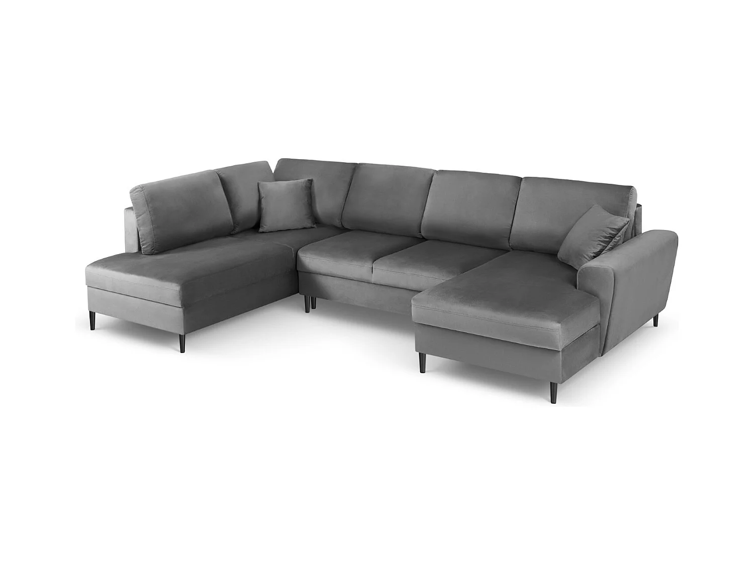 Cosmopolitan Design - Canapé gauche panoramique convertible avec coffre de rangement "Kyoto" 7 places en velours gris clair - 313x194x88cm
