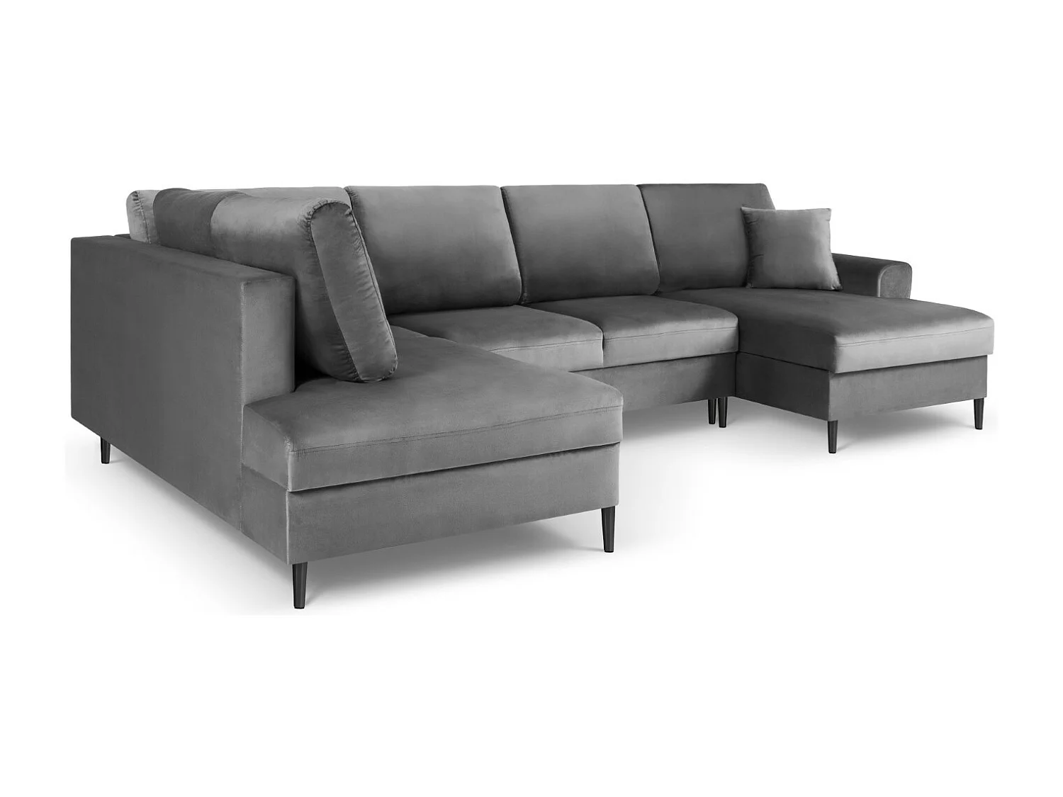 Cosmopolitan Design - Canapé gauche panoramique convertible avec coffre de rangement "Kyoto" 7 places en velours gris clair - 313x194x88cm