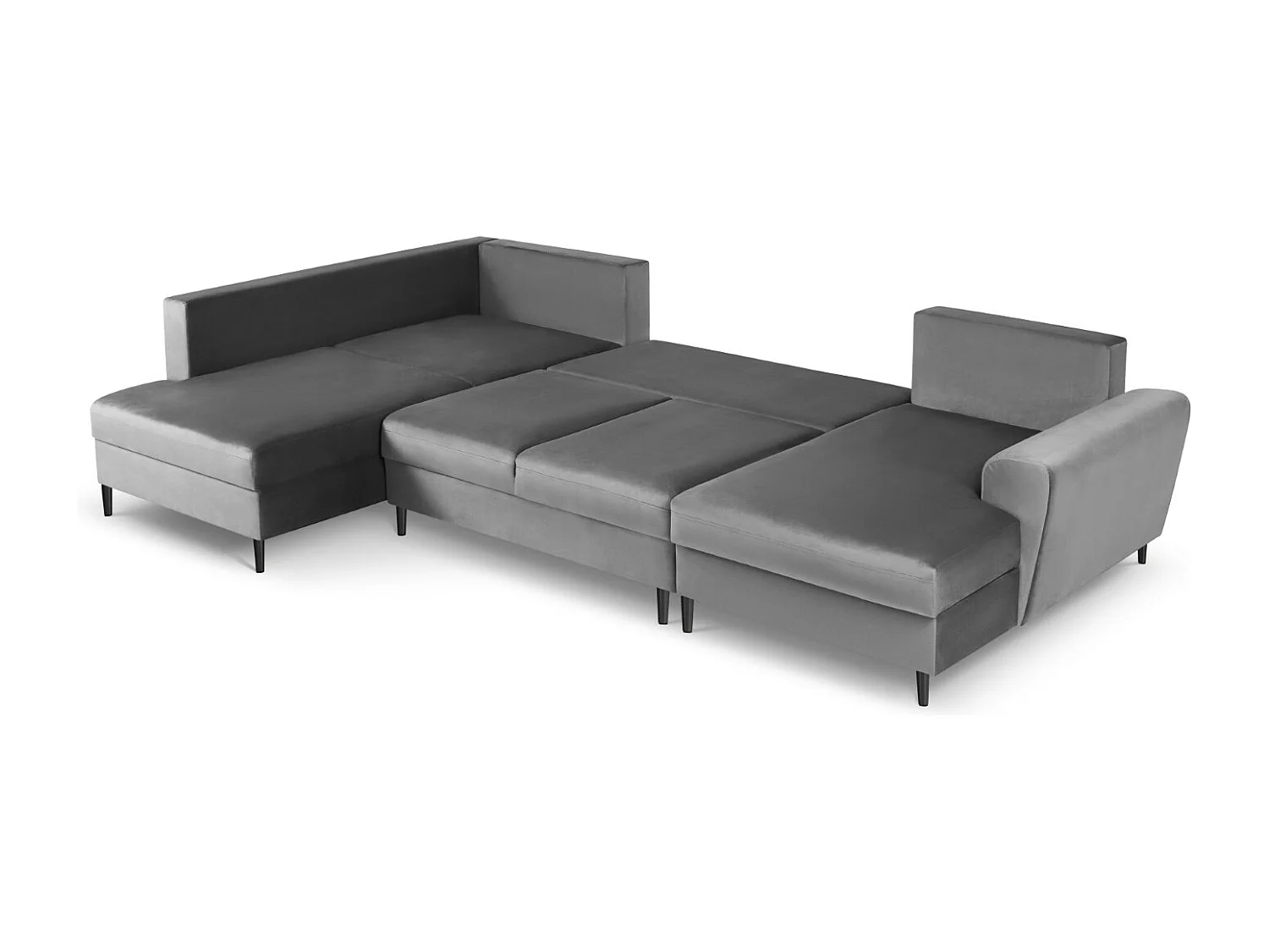 Cosmopolitan Design - Canapé gauche panoramique convertible avec coffre de rangement "Kyoto" 7 places en velours gris clair - 313x194x88cm