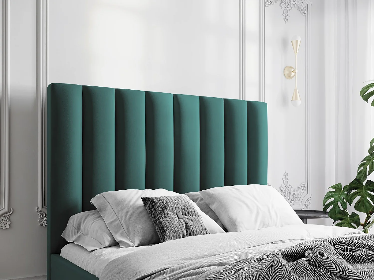 CXL by Christian Lacroix - Tête de lit "Camargue" 140x120cm en velours pétrole - 140x8x120cm