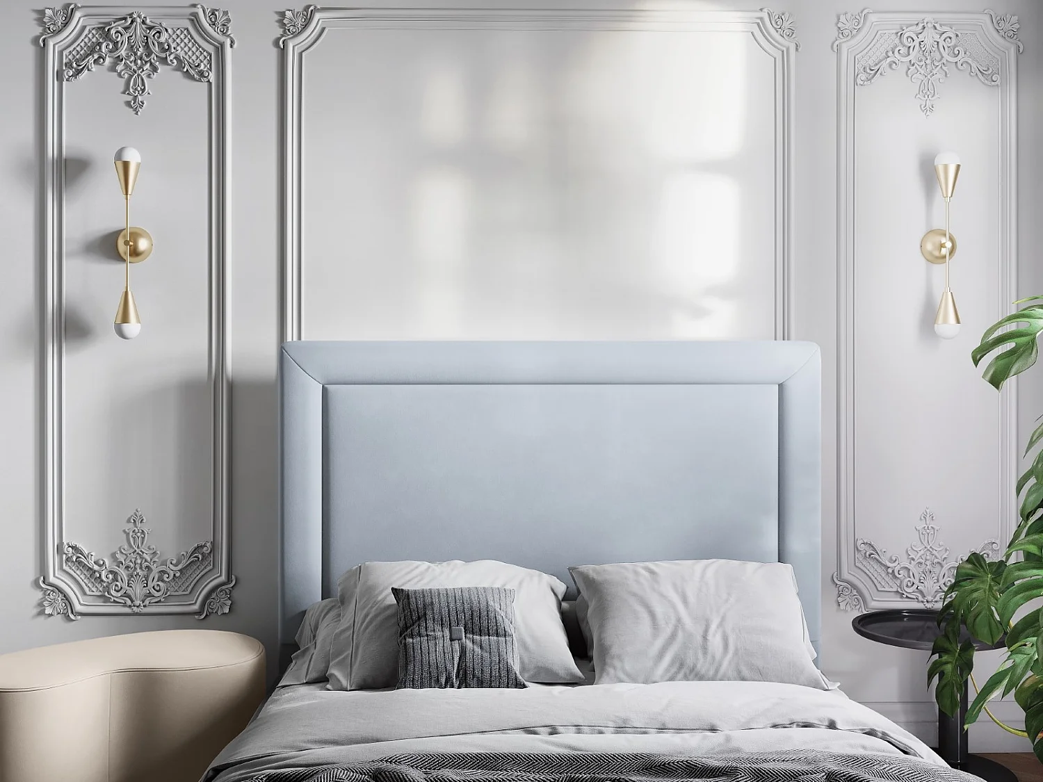 CXL by Christian Lacroix - Tête de lit "Marie" 160x120cm en velours bleu clair - 160x8x120cm