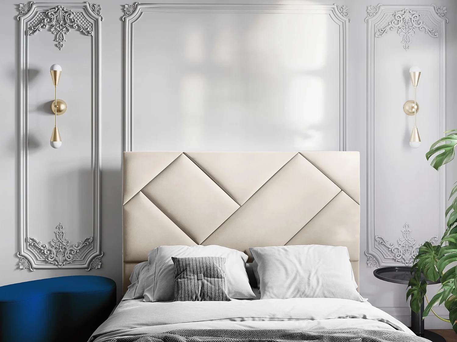 CXL by Christian Lacroix - Tête de lit "Alpilles" 200x120cm en velours beige clair - 200x8x120cm