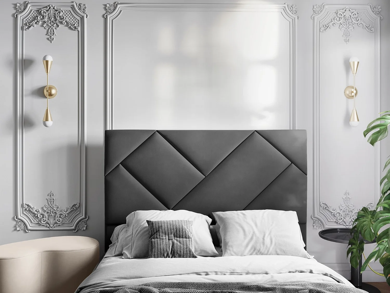 CXL by Christian Lacroix - Tête de lit "Alpilles" 200x120cm en velours gris foncé - 200x8x120cm