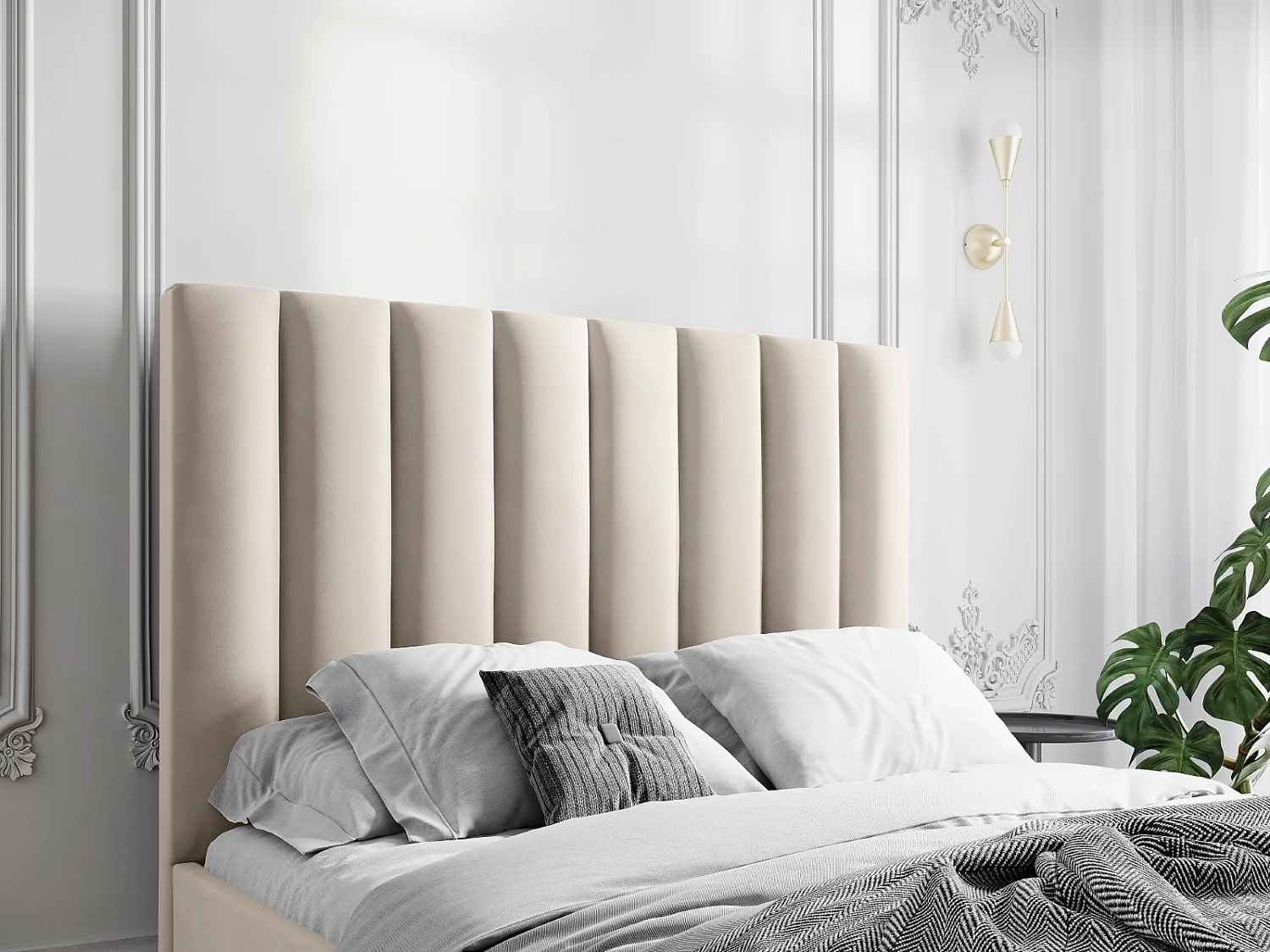 CXL by Christian Lacroix - Tête de lit "Camargue" 200x120cm en velours beige clair - 200x8x120cm