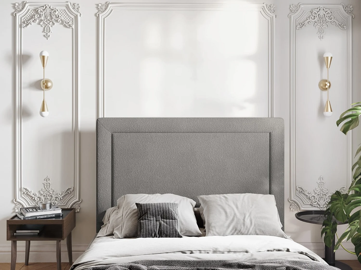 CXL by Christian Lacroix - Tête de lit "Marie" 140x120cm en bouclé gris - 140x8x120cm