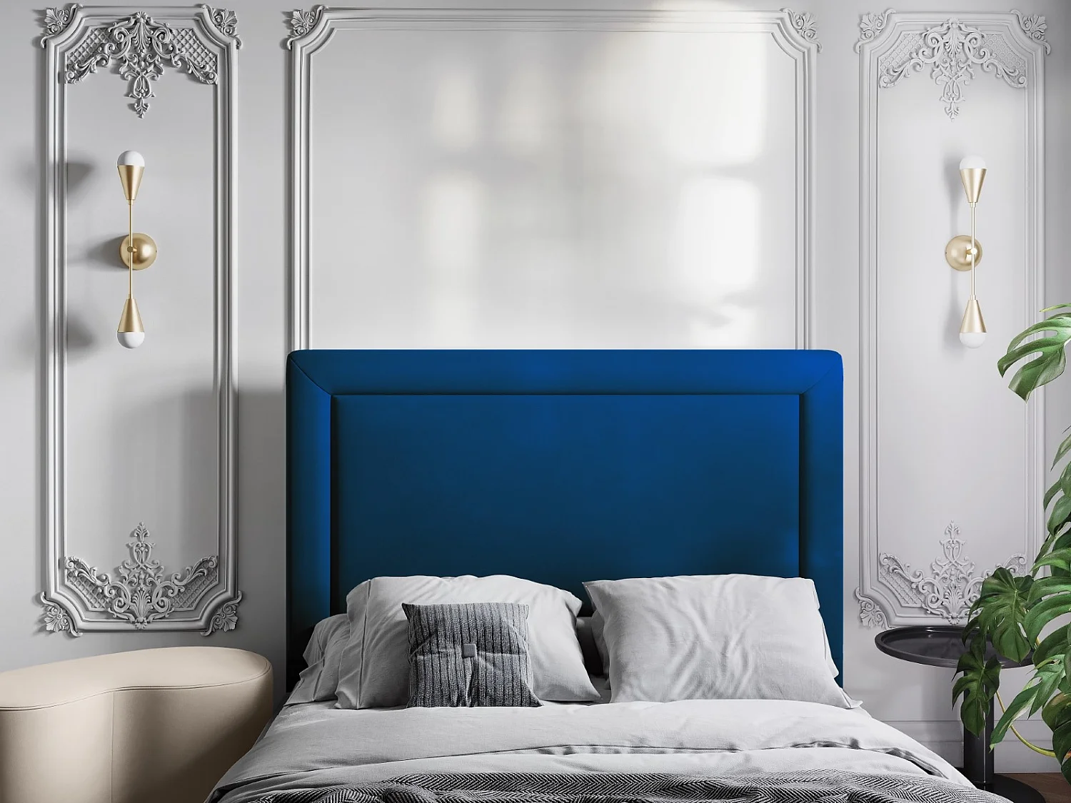 CXL by Christian Lacroix - Tête de lit "Marie" 140x120cm en velours bleu roi - 140x8x120cm