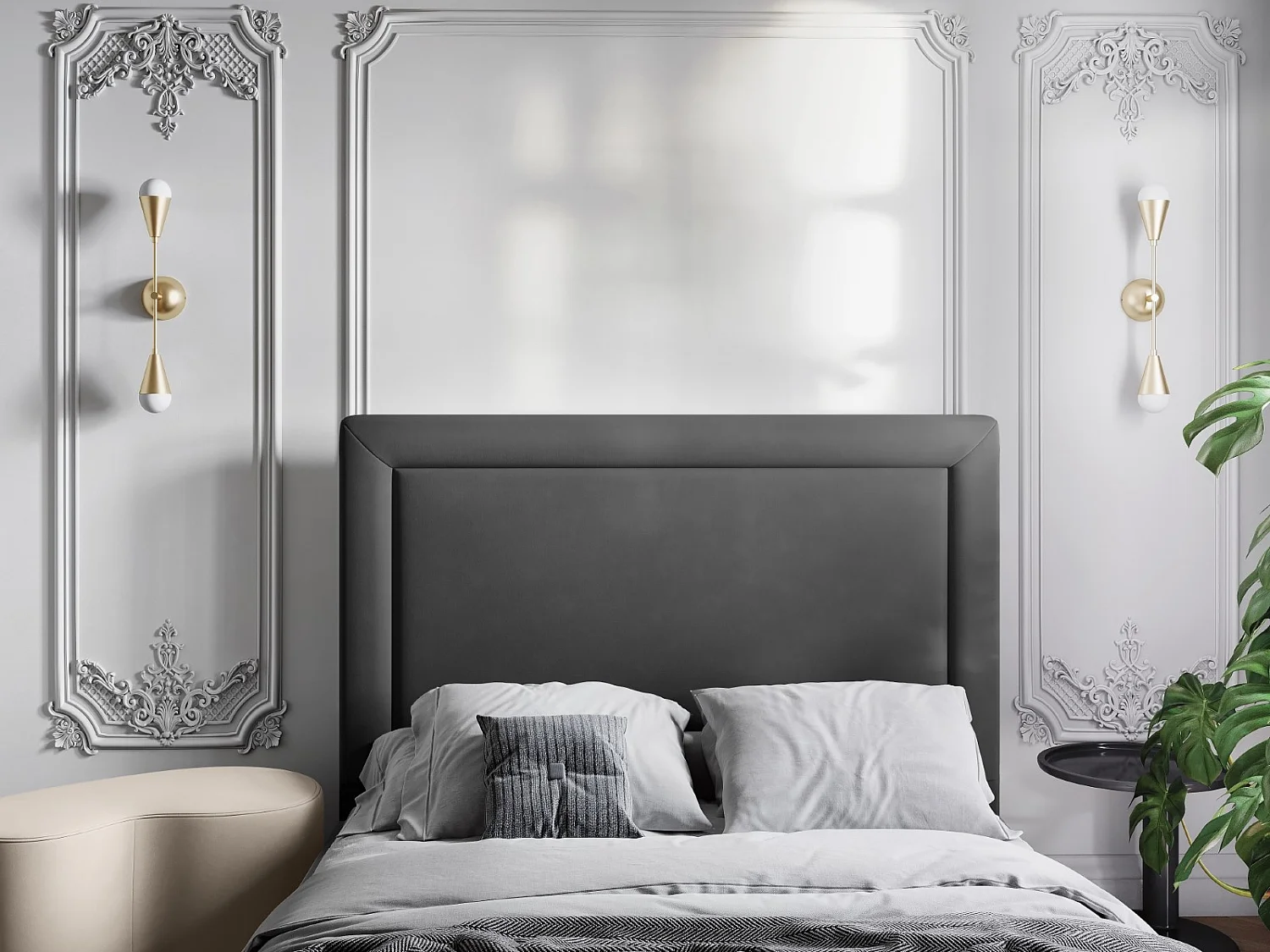 CXL by Christian Lacroix - Tête de lit "Marie" 180x120cm en velours gris foncé - 180x8x120cm