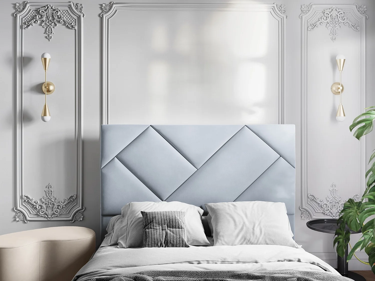 CXL by Christian Lacroix - Tête de lit "Alpilles" 140x120cm en velours bleu clair - 140x8x120cm