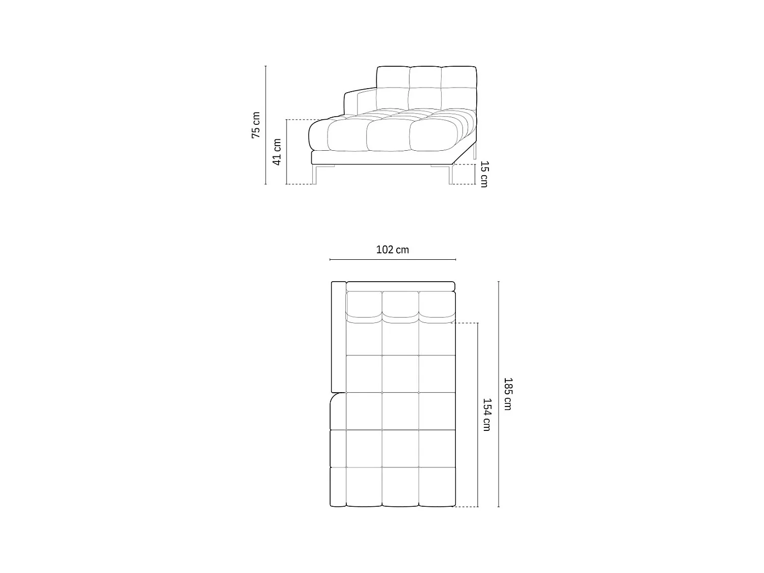 Cosmopolitan Design - Méridienne gauche "Bali" en velours beige clair - 185x102x75cm