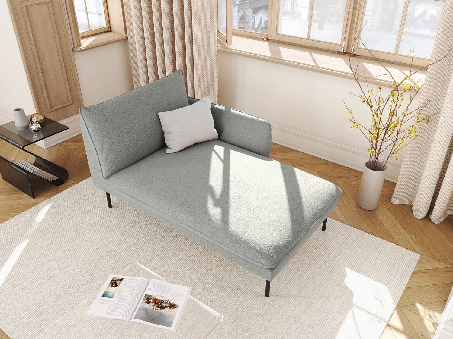 Cosmopolitan Design - Chaiselongue rechts "Vienna" aus Boucle grau - 170x110x95cm