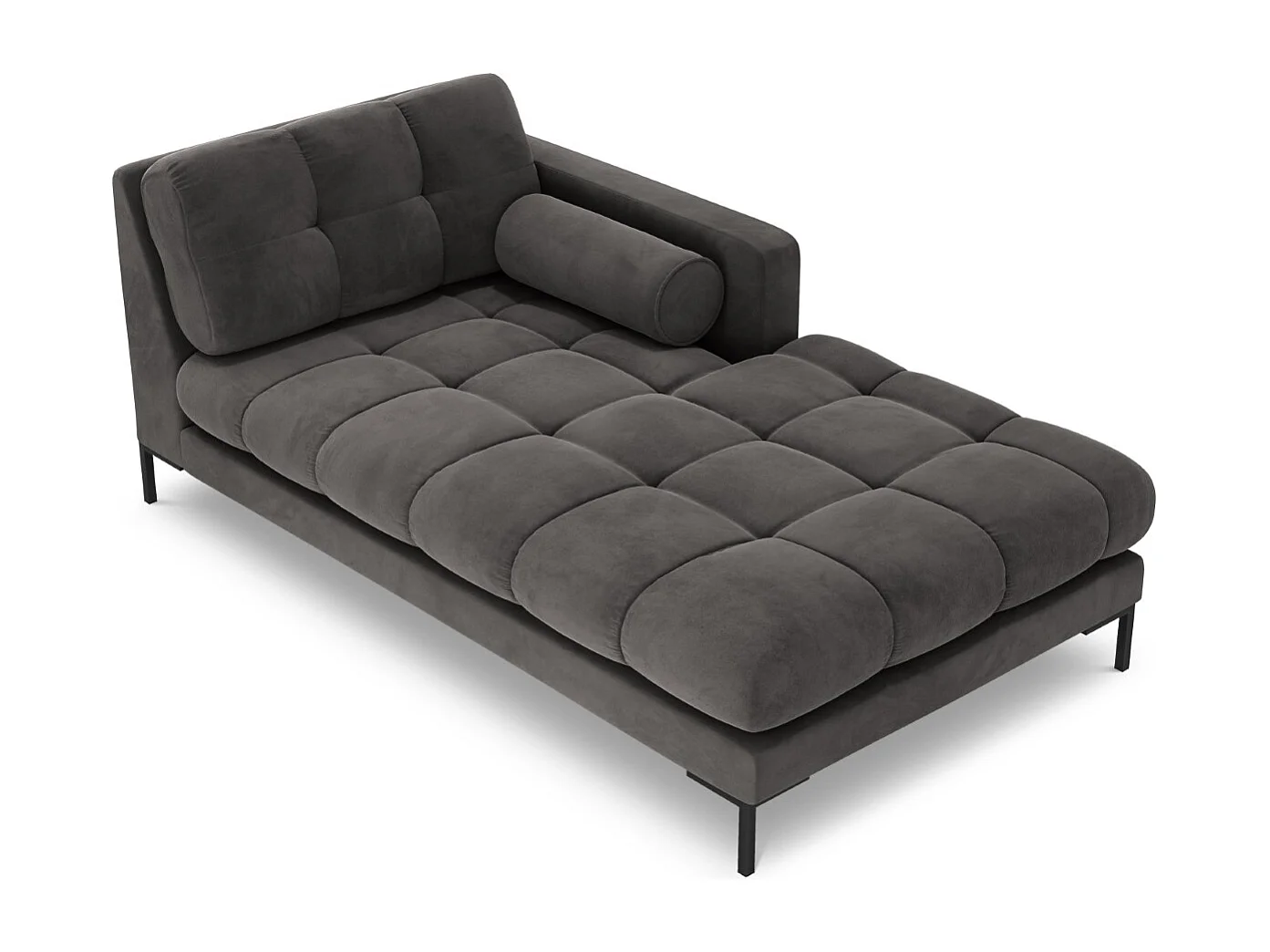 Cosmopolitan Design - Chaise longue direita "Bali" em veludo cinza escuro - 185x102x75cm