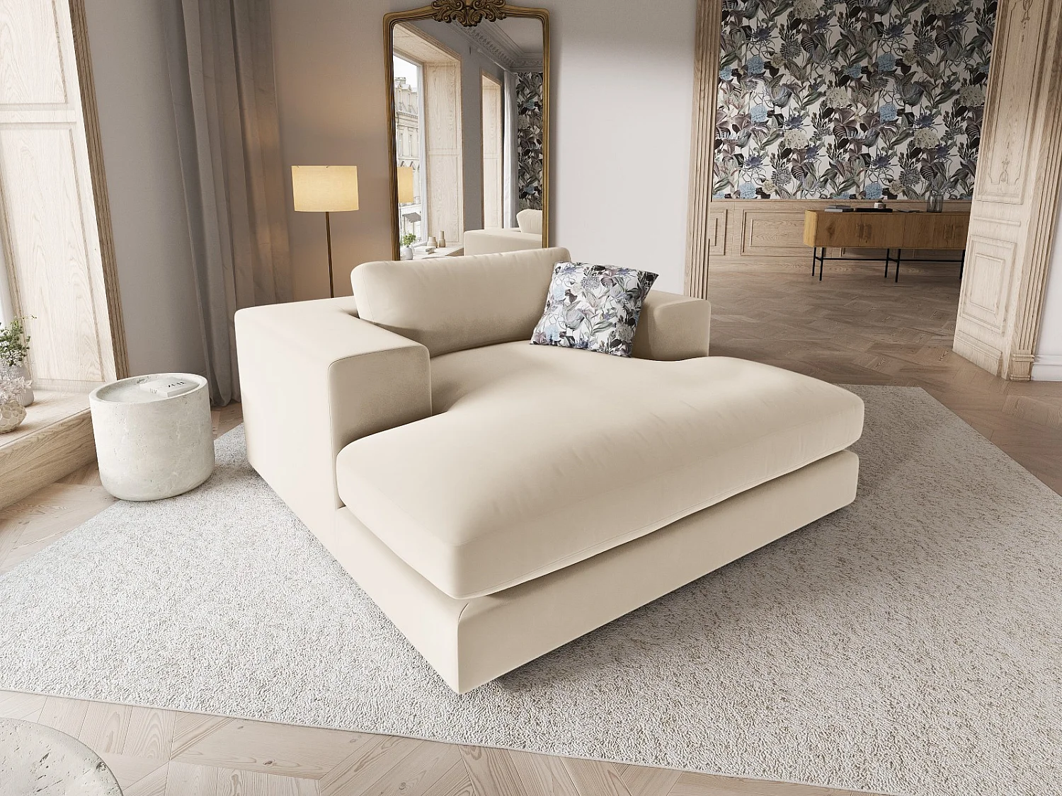 CXL by Christian Lacroix - Cama de dia "Tendance" em veludo bege - 156x140x72cm