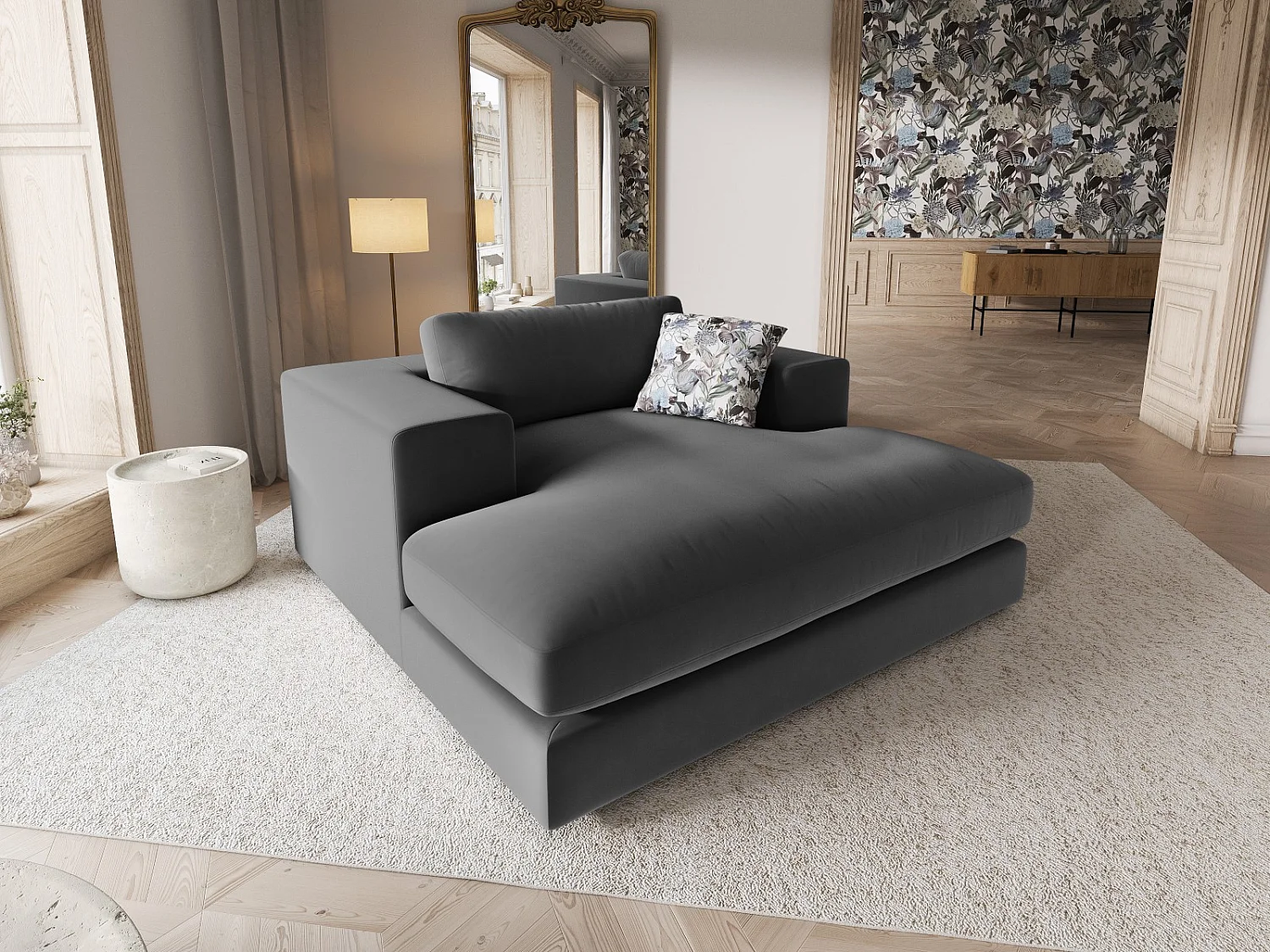 CXL by Christian Lacroix - Cama de dia "Tendance" em veludo cinza - 156x140x72cm